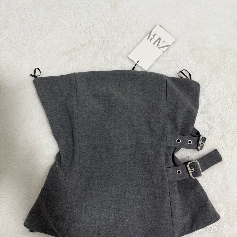 Zara Elegant Gray Strapless Top